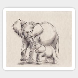 Unconditional Love - Mama & baby elephant ink wash painting Sticker